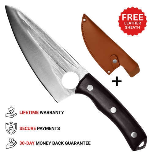 Vachelli Akamori Chef Knife stainless steel blade for precision cutting, ergonomic handle, lifetime warranty, secure payments, and 30-day money back guarantee