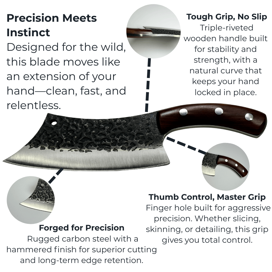 Vachelli Orvian forged carbon steel skinner knife with precision tip, ergonomic grip, and rust resistance.