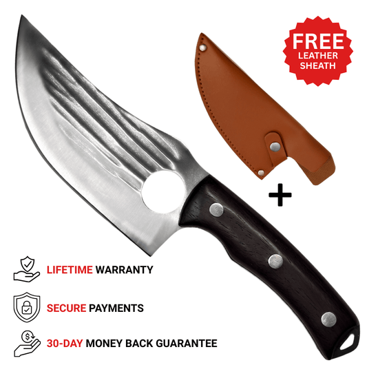 Vachelli Akamori Butcher Knife with stainless steel blade and comfortable handle, lifetime warranty, secure payments, and 30-day money back guarantee