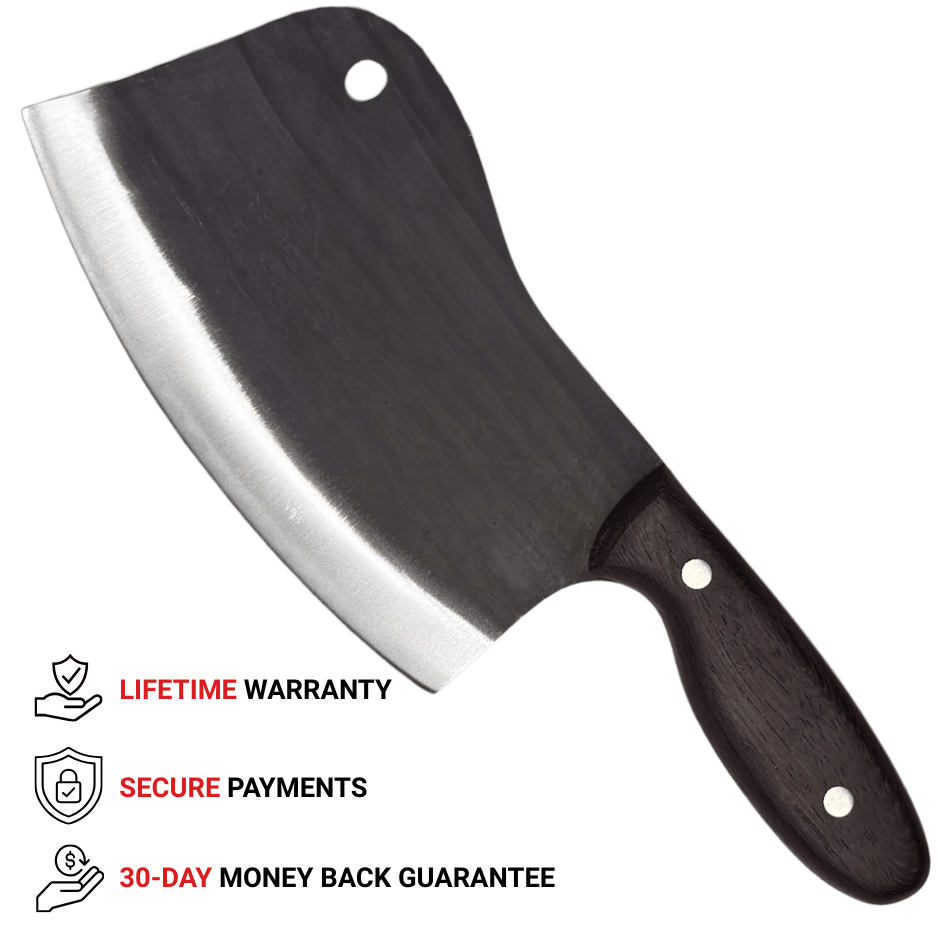 Vachelli Torvani Cleaver knife with full tang handle, lifetime warranty, secure payments, and 30-day money back guarantee