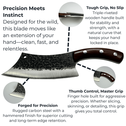 Vachelli Orvian forged carbon steel skinner knife with precision tip, ergonomic grip, and rust resistance.