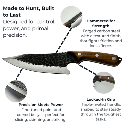 Vachelli Zanari forged carbon steel chef knife with sharp curved blade, ergonomic handle, and rust resistance.